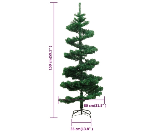 Árbol de Navidad preiluminado con luces y soporte verde 150 cm