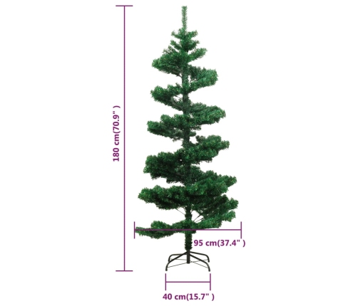 Árbol de Navidad en espiral con luces y soporte verde 180 cm