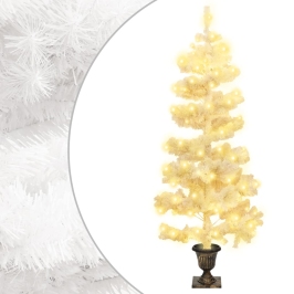 Árbol de Navidad en espiral con luces y macetero blanco 120 cm