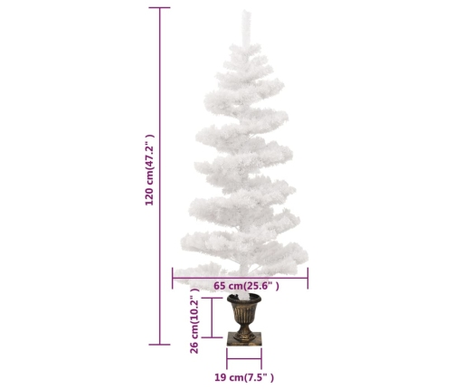 Árbol de Navidad en espiral con luces y macetero blanco 120 cm