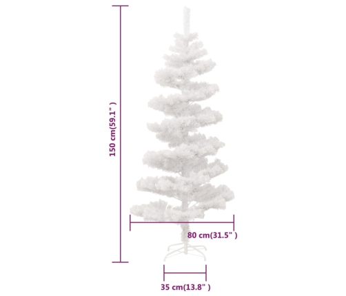 Árbol de Navidad en espiral con luces y soporte blanco 150 cm