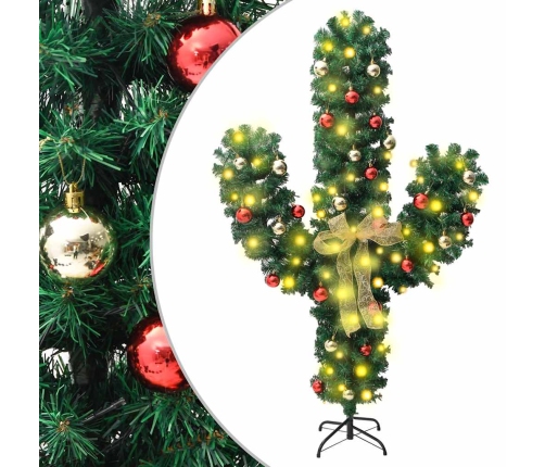 Cactus de Navidad con soporte y LEDs verde 150 cm PVC