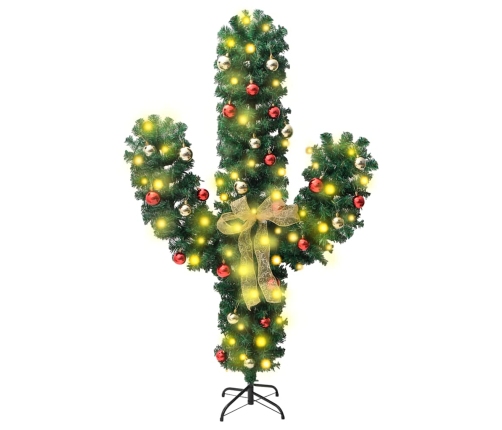 Cactus de Navidad con soporte y LEDs verde 150 cm PVC