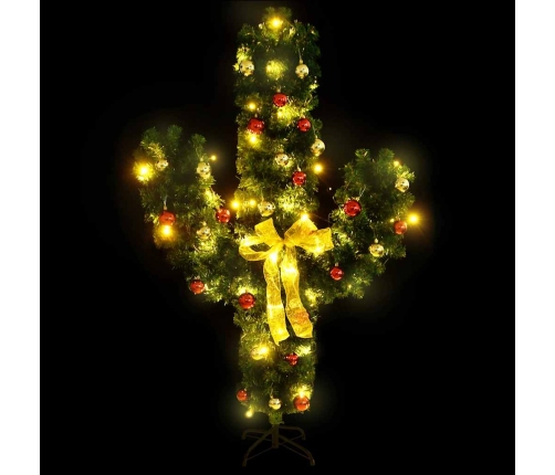 Cactus de Navidad con soporte y LEDs verde 150 cm PVC