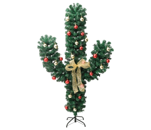 Cactus de Navidad con soporte y LEDs verde 150 cm PVC