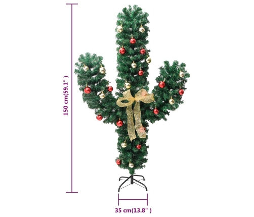 Cactus de Navidad con soporte y LEDs verde 150 cm PVC