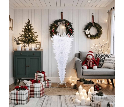 Árbol de Navidad artificial al revés con soporte blanco 150 cm