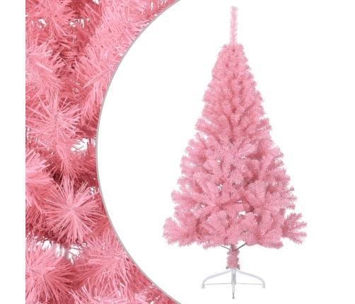 Medio árbol de Navidad artificial con soporte PVC rosa 120 cm