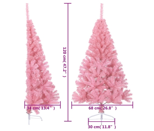 Medio árbol de Navidad artificial con soporte PVC rosa 120 cm