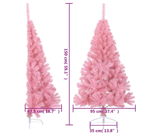 Medio árbol de Navidad artificial con soporte PVC rosa 150 cm