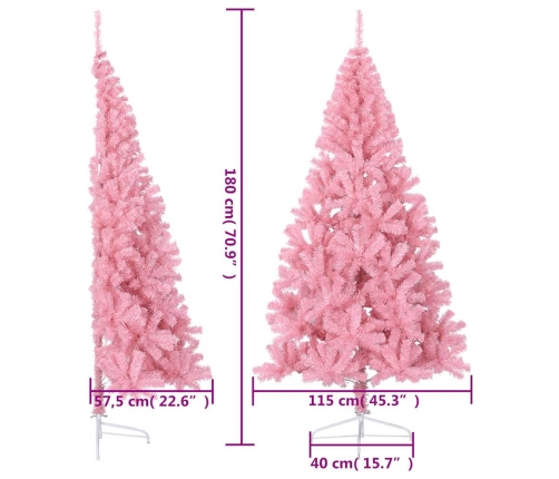 Medio árbol de Navidad artificial con soporte PVC rosa 180 cm