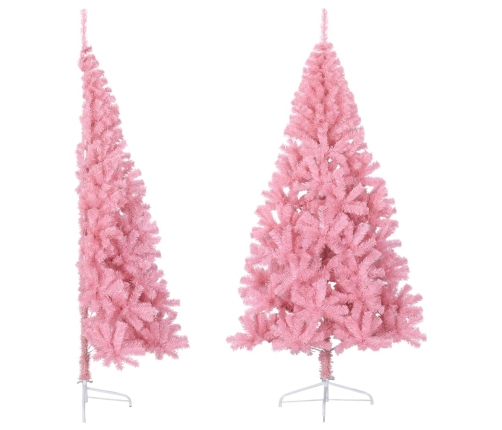 Medio árbol de Navidad artificial con soporte PVC rosa 210 cm