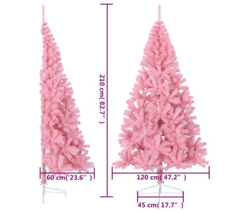 Medio árbol de Navidad artificial con soporte PVC rosa 210 cm