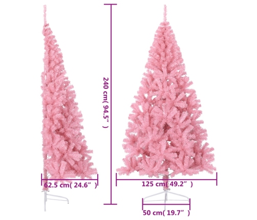 Medio árbol de Navidad artificial con soporte PVC rosa 240 cm