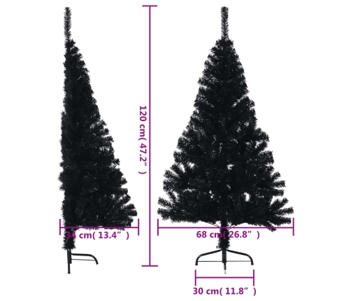 Medio árbol de Navidad artificial con soporte PVC negro 120 cm