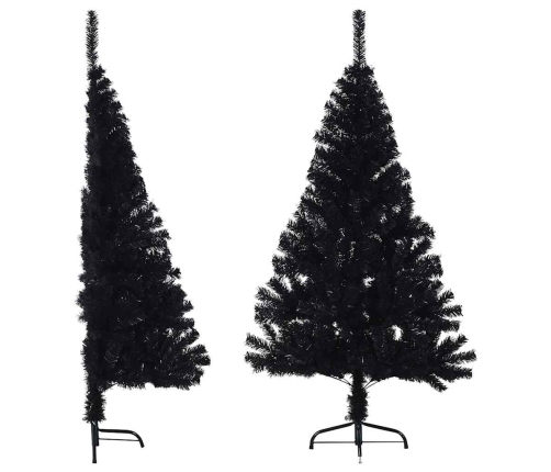 Medio árbol de Navidad artificial con soporte PVC negro 150 cm