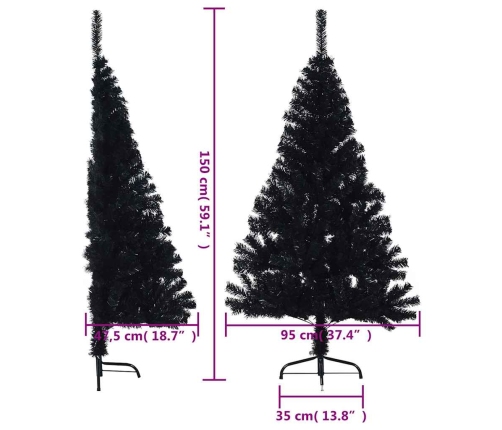 Medio árbol de Navidad artificial con soporte PVC negro 150 cm