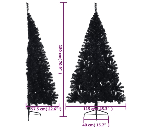 Medio árbol de Navidad artificial con soporte PVC negro 180 cm