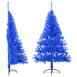 Medio árbol de Navidad artificial con soporte PVC azul 120 cm