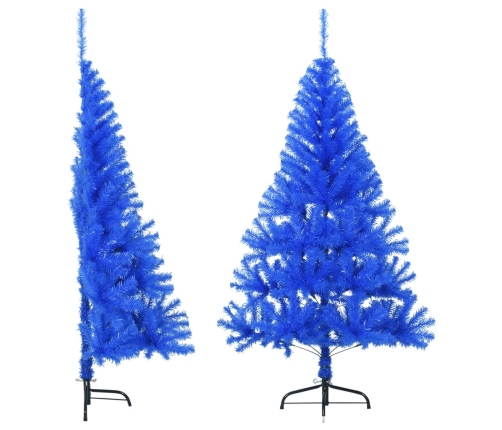 Medio árbol de Navidad artificial con soporte PVC azul 120 cm