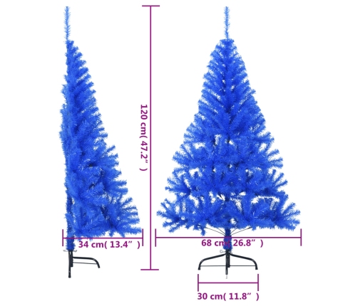 Medio árbol de Navidad artificial con soporte PVC azul 120 cm