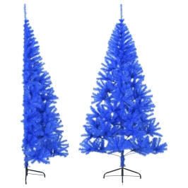 Medio árbol de Navidad artificial con soporte PVC azul 180 cm