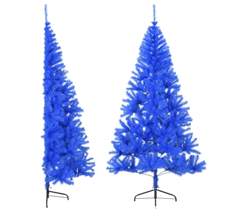 Medio árbol de Navidad artificial con soporte PVC azul 180 cm