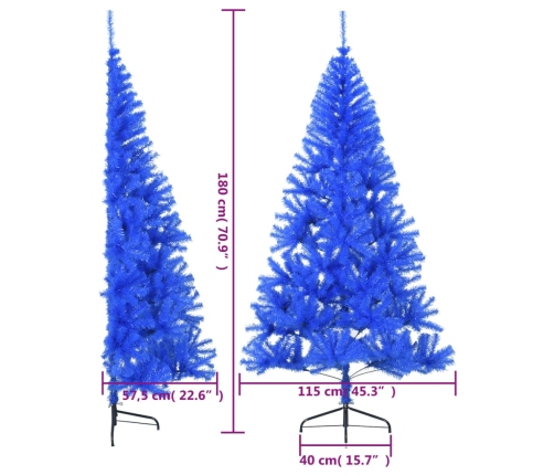 Medio árbol de Navidad artificial con soporte PVC azul 180 cm