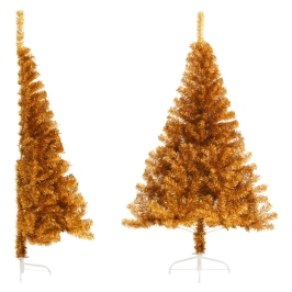 Medio árbol de Navidad artificial con soporte PET dorado 120 cm