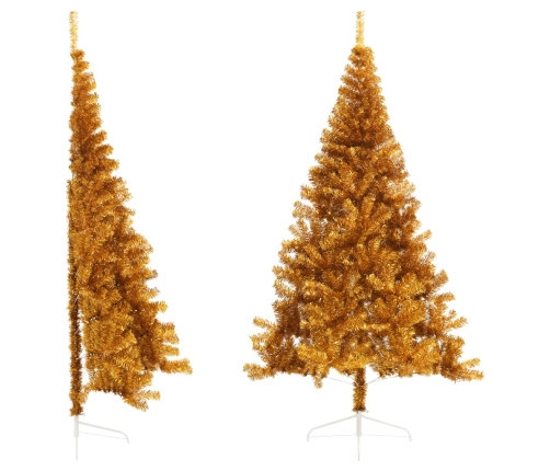 Medio árbol de Navidad artificial con soporte PET dorado 210 cm