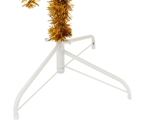 Medio árbol de Navidad artificial con soporte PET dorado 210 cm