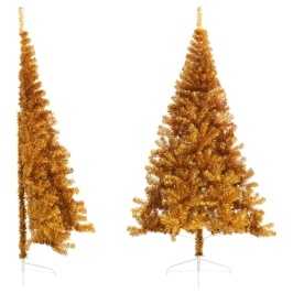 Medio árbol de Navidad artificial con soporte PET dorado 240 cm