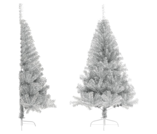 Medio árbol de Navidad artificial con soporte PET plata 120 cm