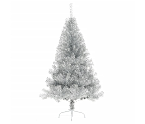 Medio árbol de Navidad artificial con soporte PET plata 120 cm