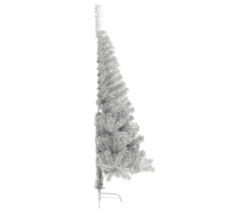 Medio árbol de Navidad artificial con soporte PET plata 120 cm