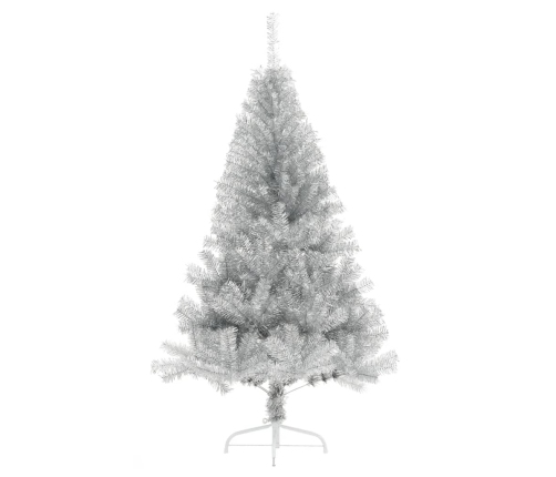 Medio árbol de Navidad artificial con soporte PET plata 150 cm