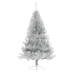 Medio árbol de Navidad artificial con soporte PET plata 150 cm