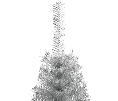 Medio árbol de Navidad artificial con soporte PET plata 150 cm