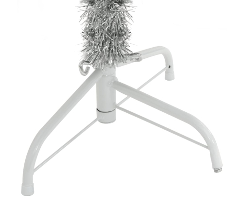 Medio árbol de Navidad artificial con soporte PET plata 150 cm