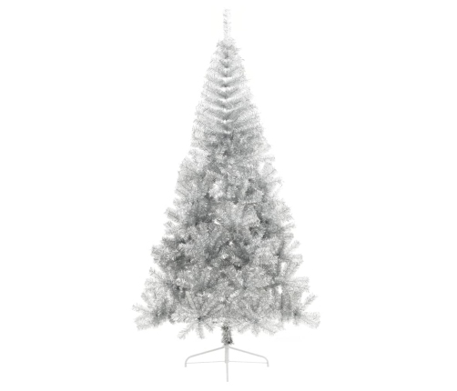 Medio árbol de Navidad artificial con soporte PET plata 210 cm