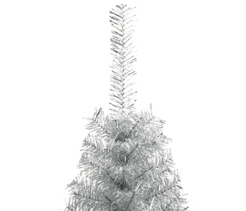 Medio árbol de Navidad artificial con soporte PET plata 210 cm