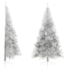 Medio árbol de Navidad artificial con soporte PET plata 240 cm