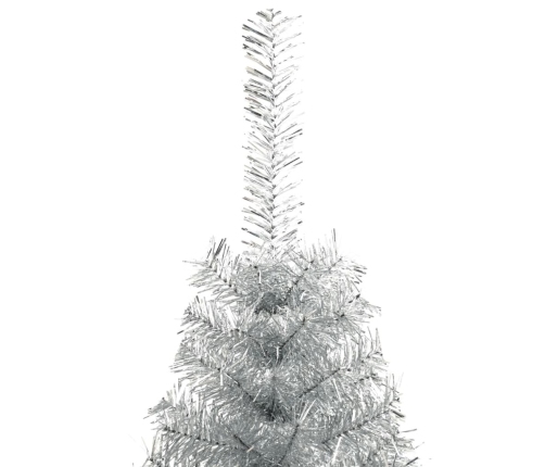 Medio árbol de Navidad artificial con soporte PET plata 240 cm