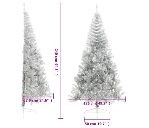 Medio árbol de Navidad artificial con soporte PET plata 240 cm