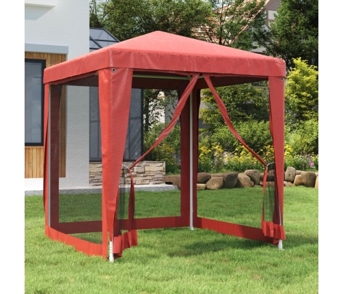 Carpa para fiestas con 4 paredes de malla HDPE rojo 2x2 m