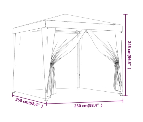 Carpa para fiestas con 4 paredes de malla HDPE azul 2,5x2,5 m