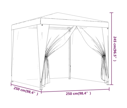 Carpa para fiestas con 4 paredes de malla HDPE rojo 2,5x2,5 m