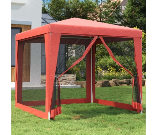 Carpa para fiestas con 4 paredes de malla HDPE rojo 2,5x2,5 m