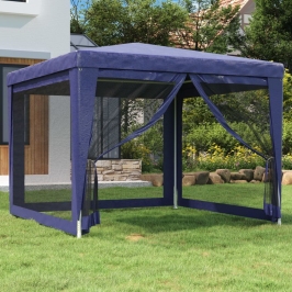 Carpa para fiestas con 4 paredes de malla HDPE azul 3x3 m