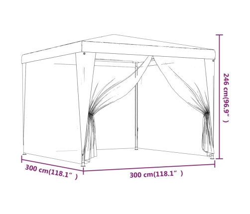 Carpa para fiestas con 4 paredes de malla HDPE verde 3x3 m